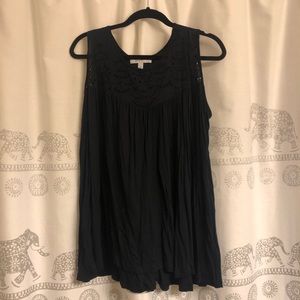 Navy Lace Collar Tank Top